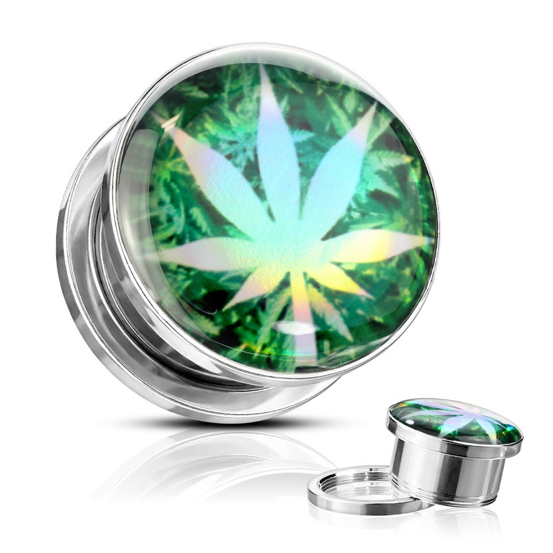 Pot Leaf Hologram Screw Fit Tunnel 6mm(2G)