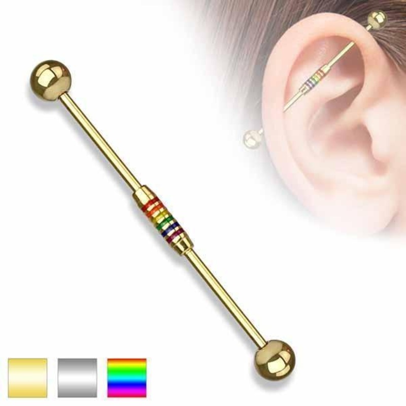 Rainbow Centre Industrial Bar 14G 38mm Gold