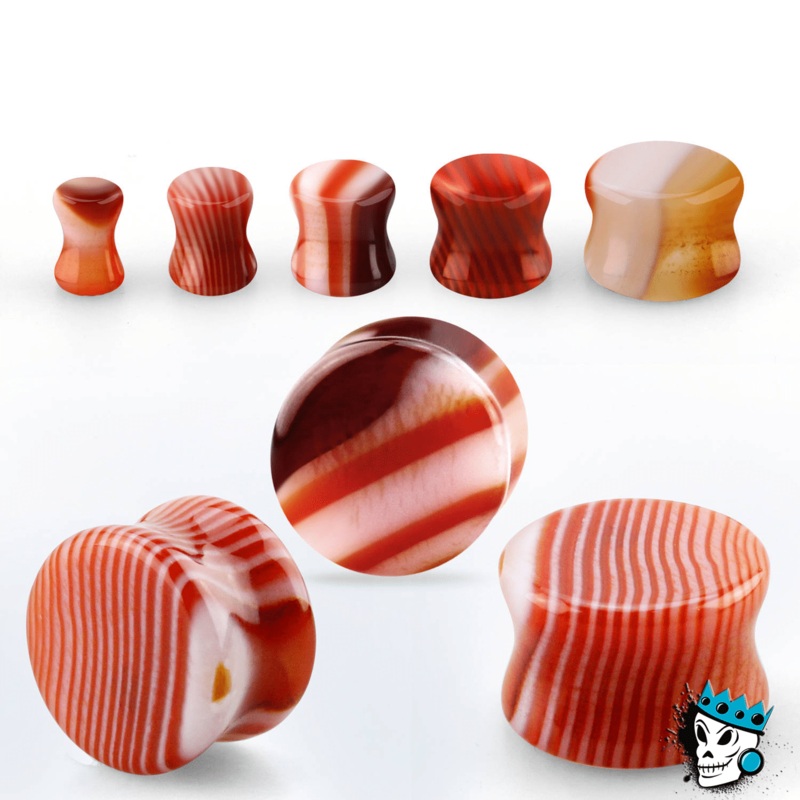 Red Agate Double Flare Stone Plugs (6 gauge – 13/16 inch) 6 g