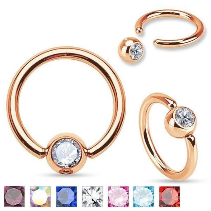 Rose Gold IP Gem Captive Ring 20G – 14G 20G 8mm Clear