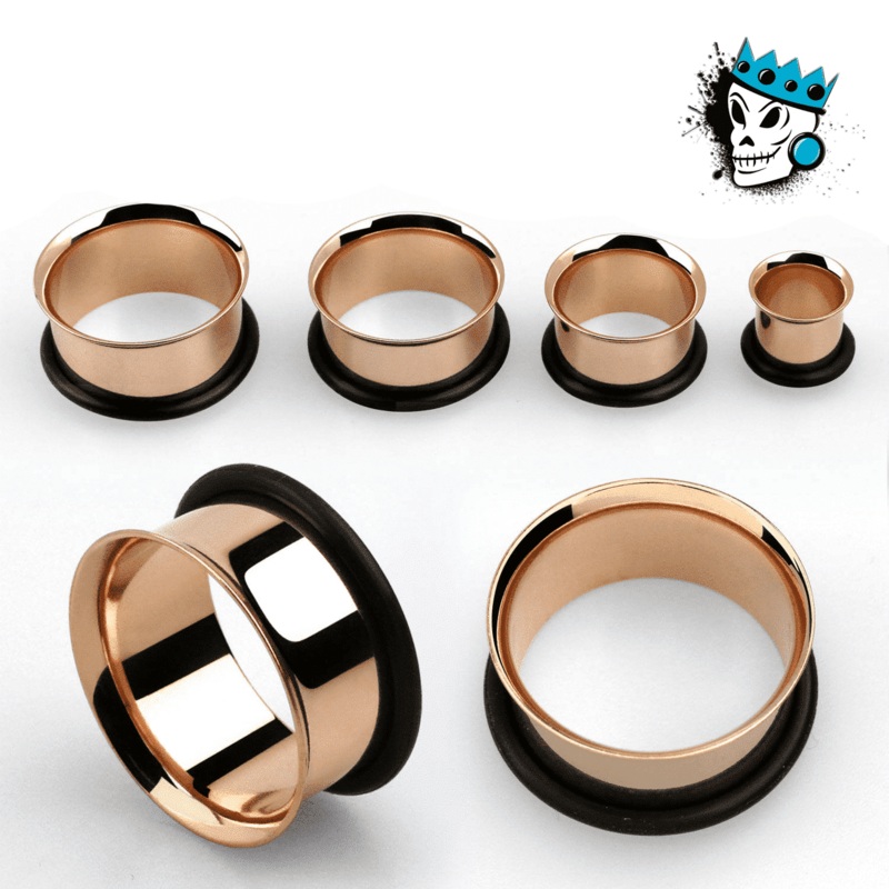 Rose Gold Single Flare Steel Tunnels (12 gauge – 1 inch) 14 g 3/8″