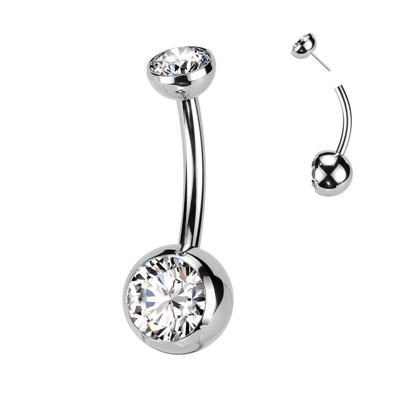 Titanium Threadless Gem Belly Bar 14G 10mm