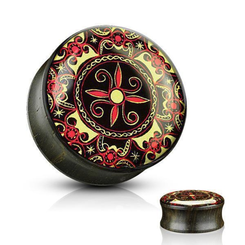 Tribal Pattern Wood Plug 2G-1″ 6mm(2G)