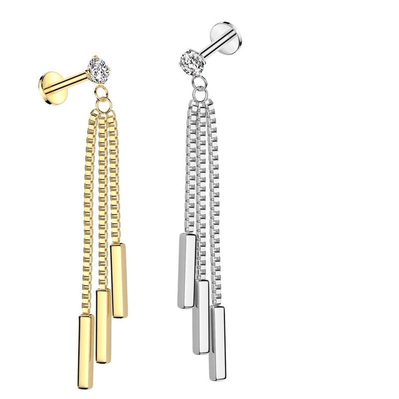 Triple Bar Dangle Labret 16G 6mm Gold