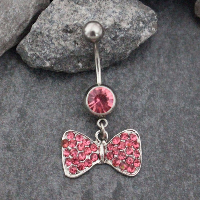 Vivian Bow Belly Button Ring in Pink