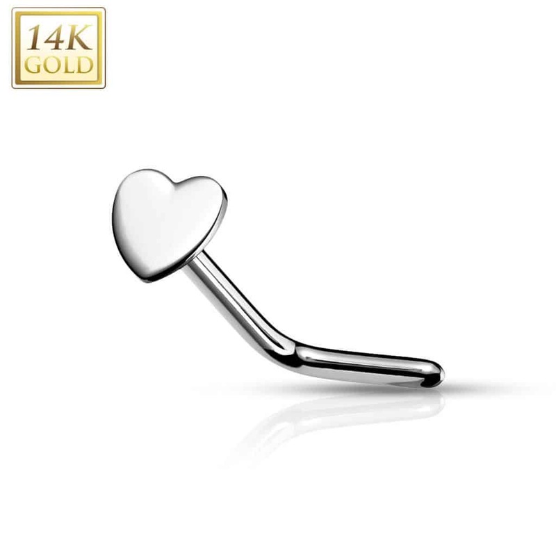 14 Karat Heart White Gold Nostril Screw (20 gauge) 20 g