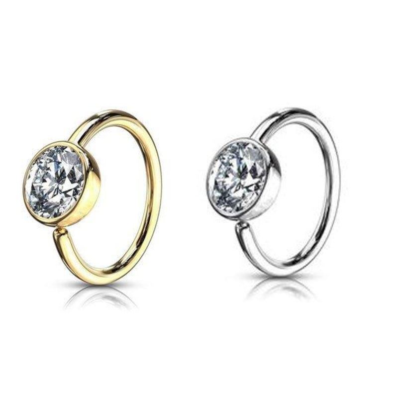 14kt Gold Gem Twist Ring 20G 8mm White Gold