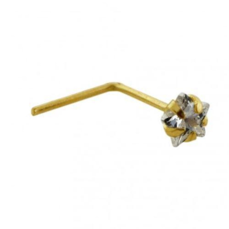 9kt Yellow Gold Gem Star Nose L Bend 22G