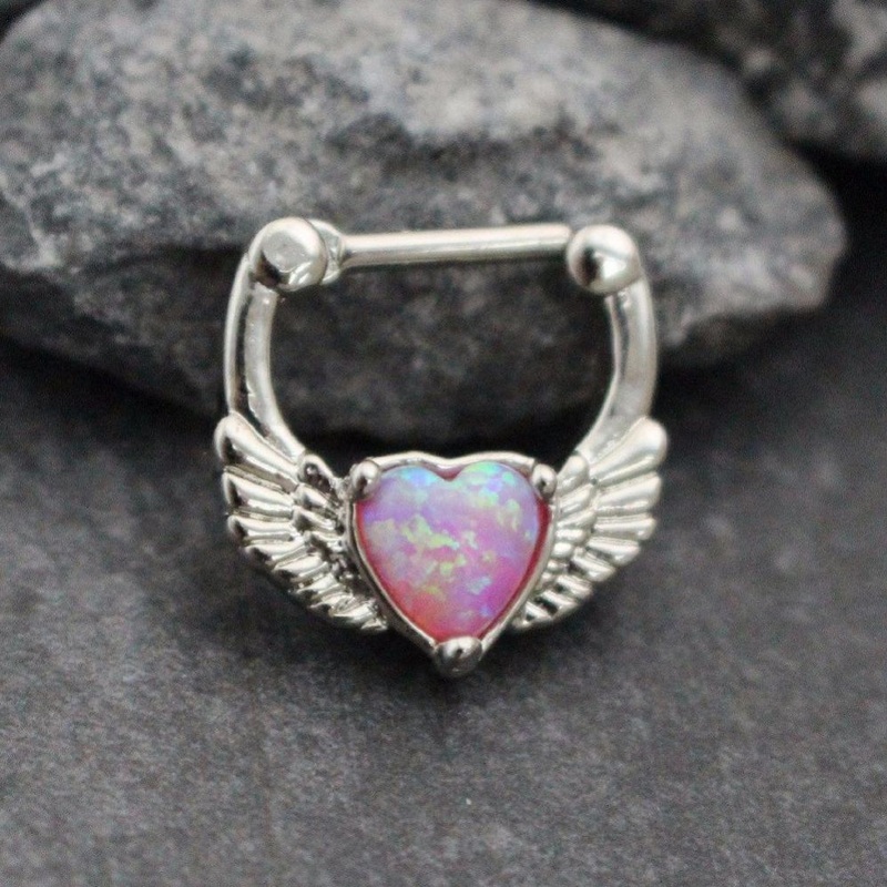 Aura Pink Opal Heart Septum Clicker