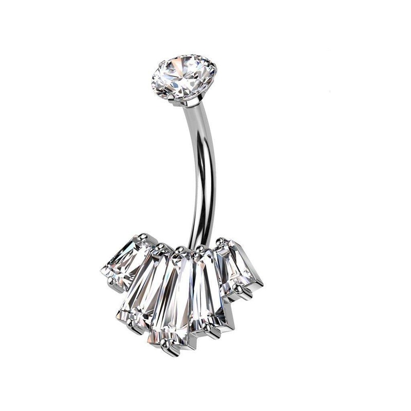 Baguette Fan Belly Bar 14G Gold