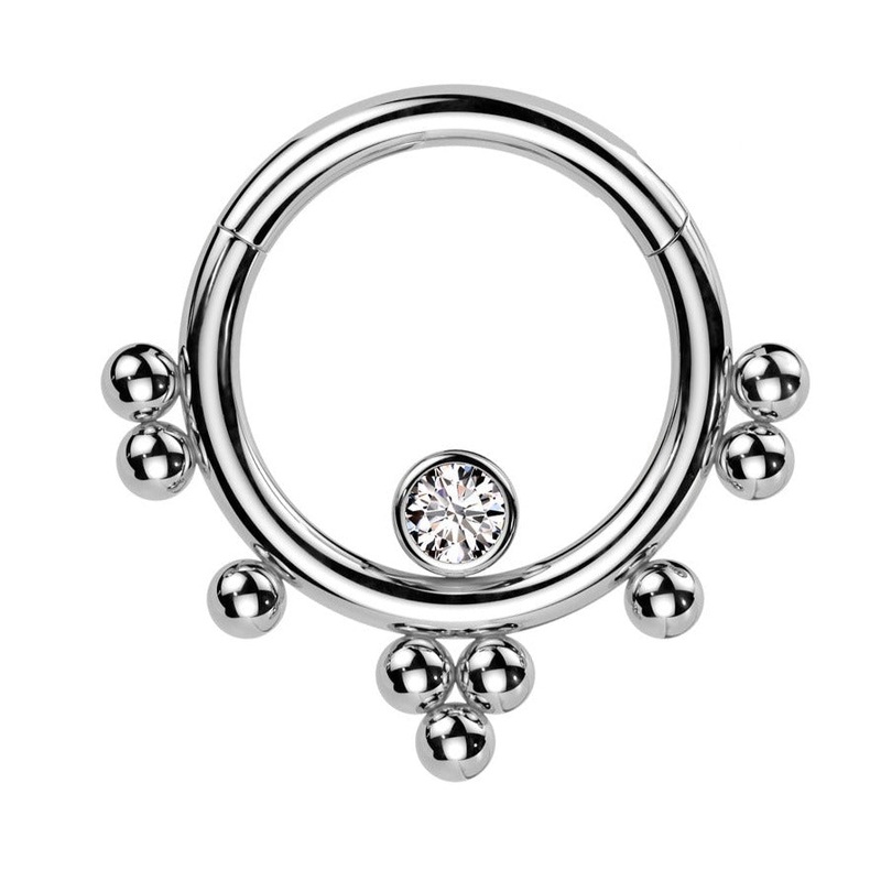 Beaded Gem Hinged Ring 16G 8mm