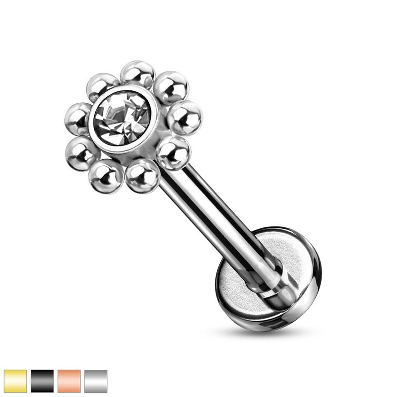 Beaded Gem I.T. Labret 16G 6mm Black
