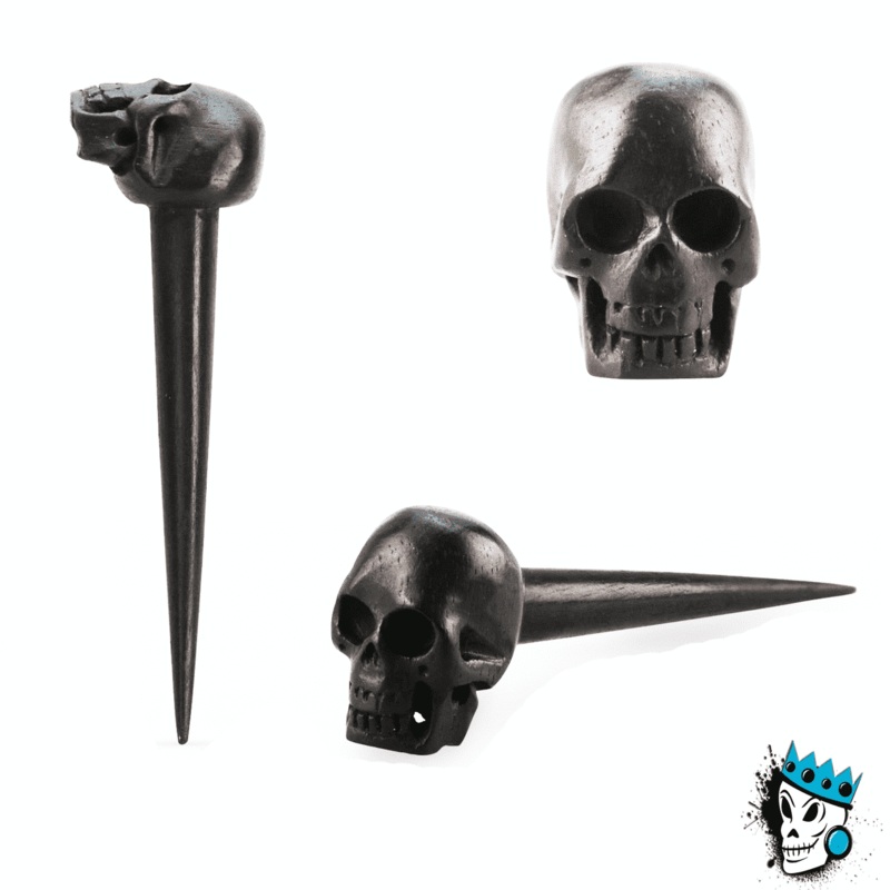 Black Areng Wood Skull Tapers (6 gauge to 12 mm) 6 g