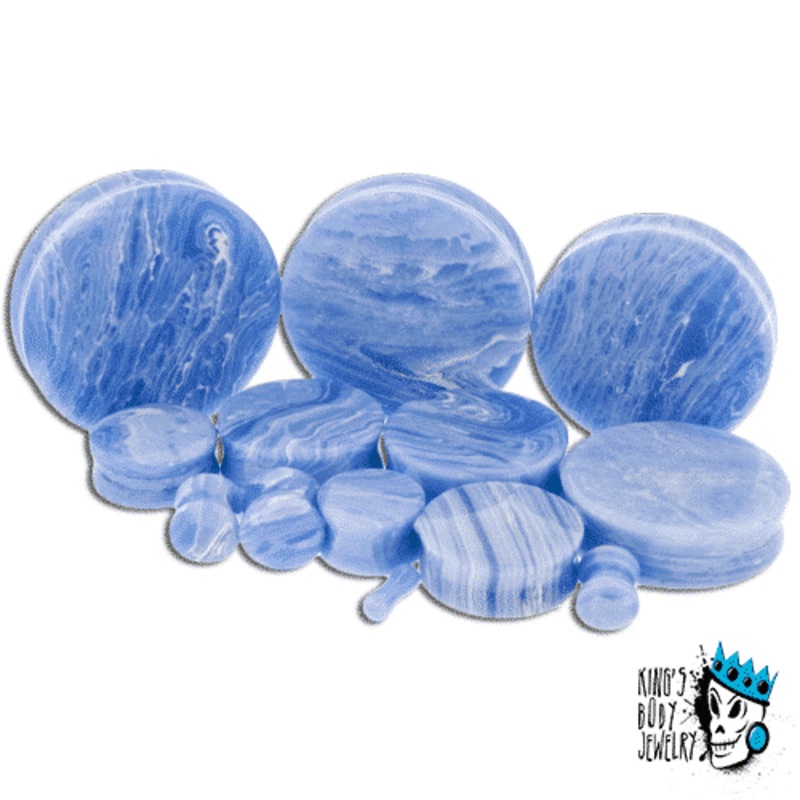 Blue Line Agate Double Flare Stone Plugs  (8 gauge – 1 inch) 8 g