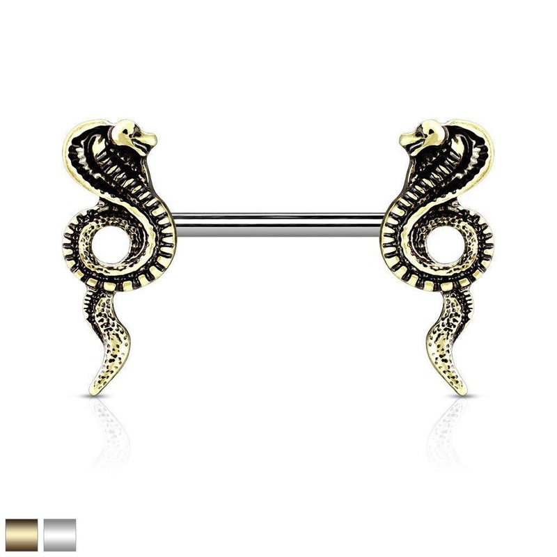 Coiled Cobra Nipple Bar 14G Antique Gold
