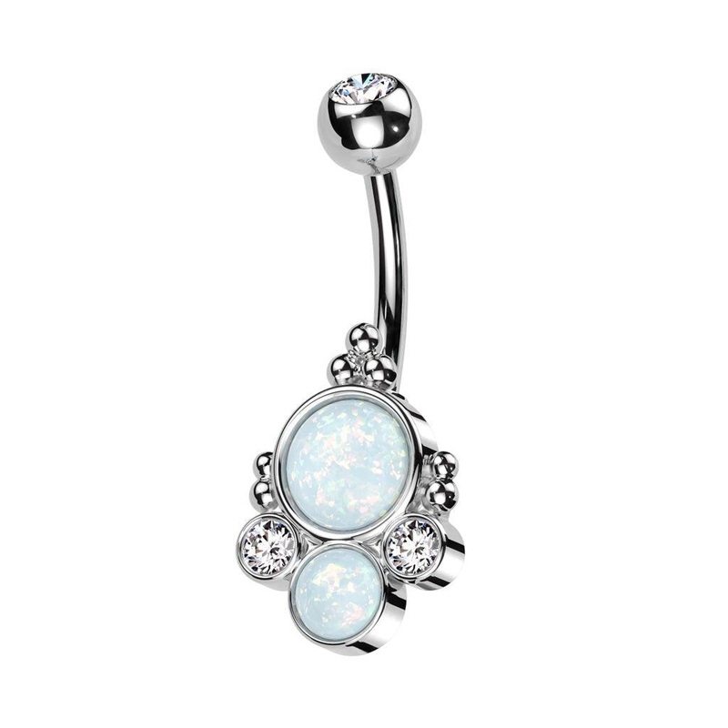 Double Opal Cluster Belly Bar 14G Gold