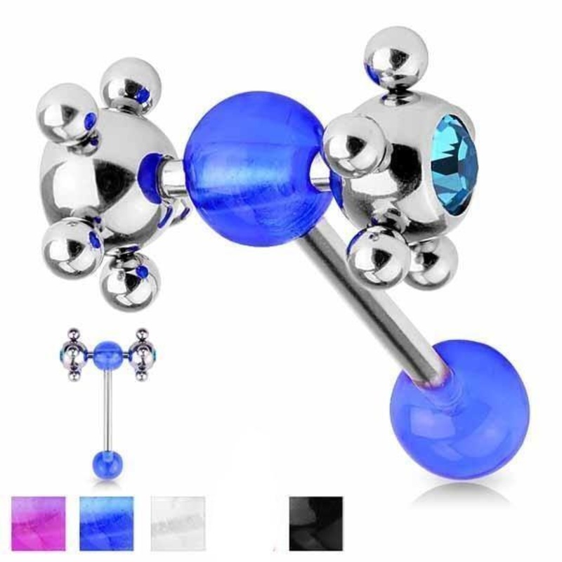 Double Spinner Barbell with Gems 14G Purple