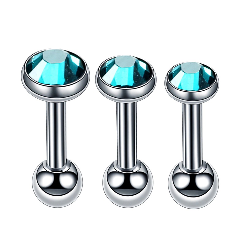 Emi Turquoise Crystal Ear Piercing Earring Stud 16G Triple Piercing Set (5mm, 4mm, 3mm)