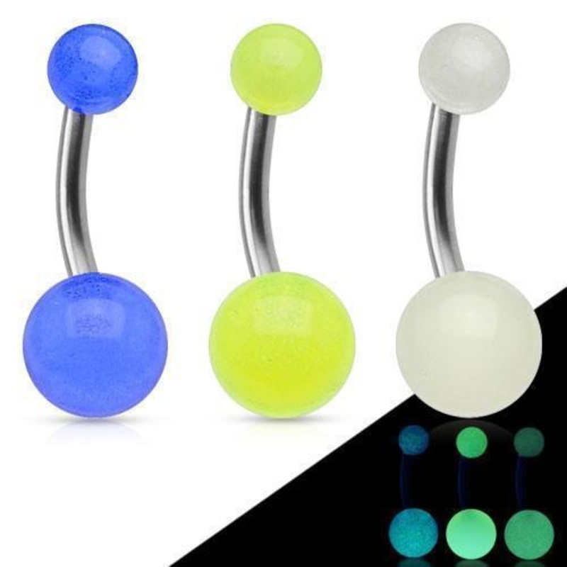 Glow Ball Belly Bar 14G White