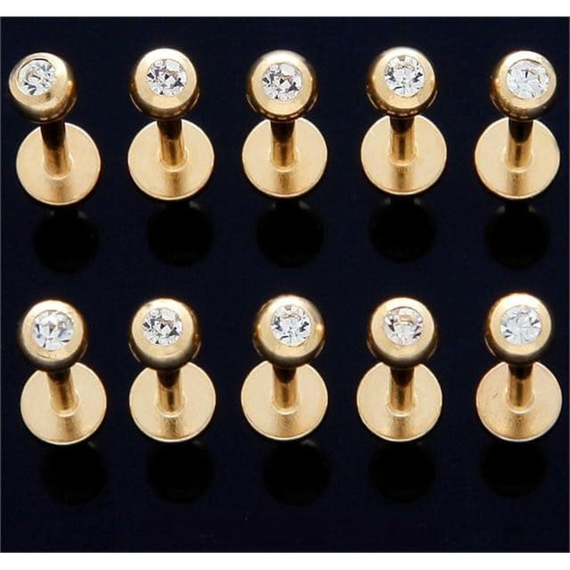 Gold Bling Labret Ring (16 gauge) 5/16″