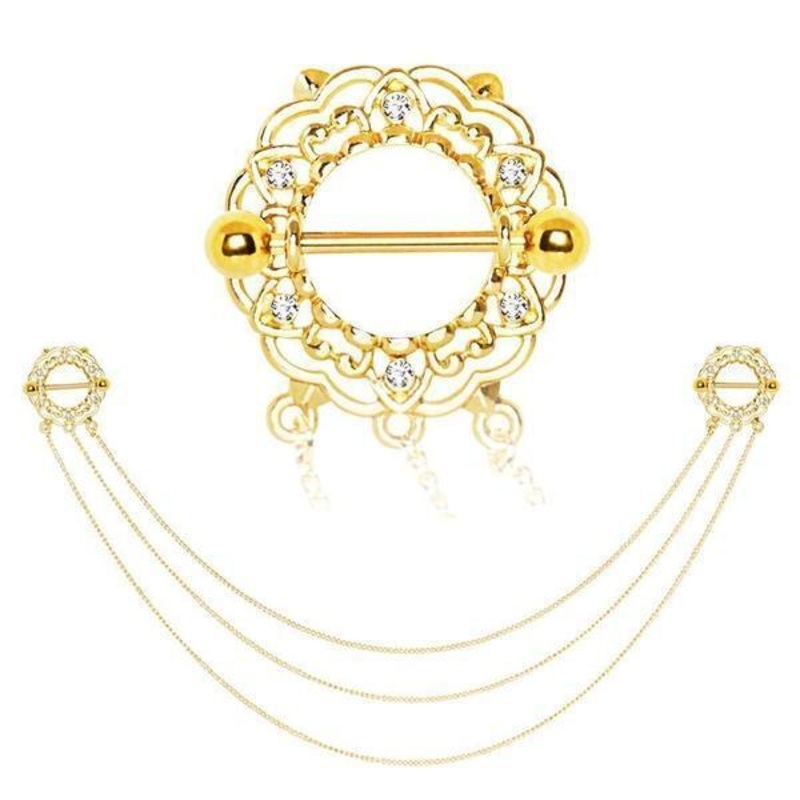 Gold Triple Chain Nipple Shield 14G
