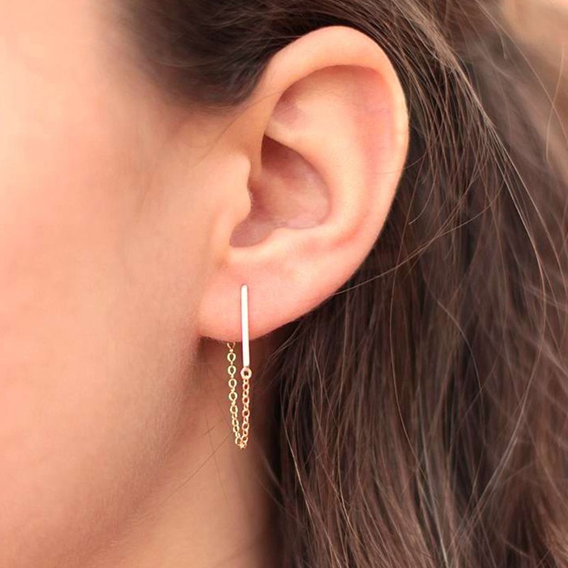 Hana Minimalist Bar & Drop Chain Ear Jacket Earring Gold
