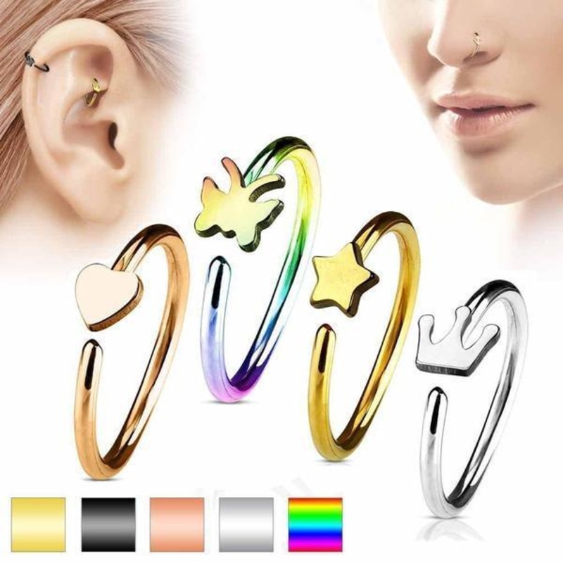 IP Logo Nose Ring 20G Black Butterfly
