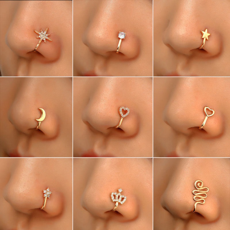 Mindy Cute Crystal Fake Nose Piercing Ring Clip Starburst – Gold (1 Piece)
