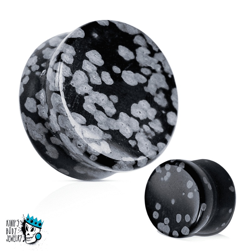 Snowflake Obisdian Double Flare Stone Plugs(8 gauge – 1 inch) 8 g