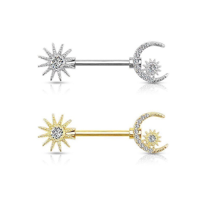Sun and Moon Nipple Bar 14G Gold