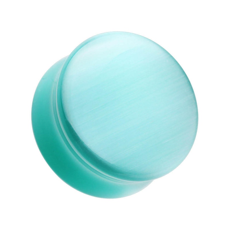 Teal Cat Eye Stone Plugs (2 gauge – 1 inch) 2 g