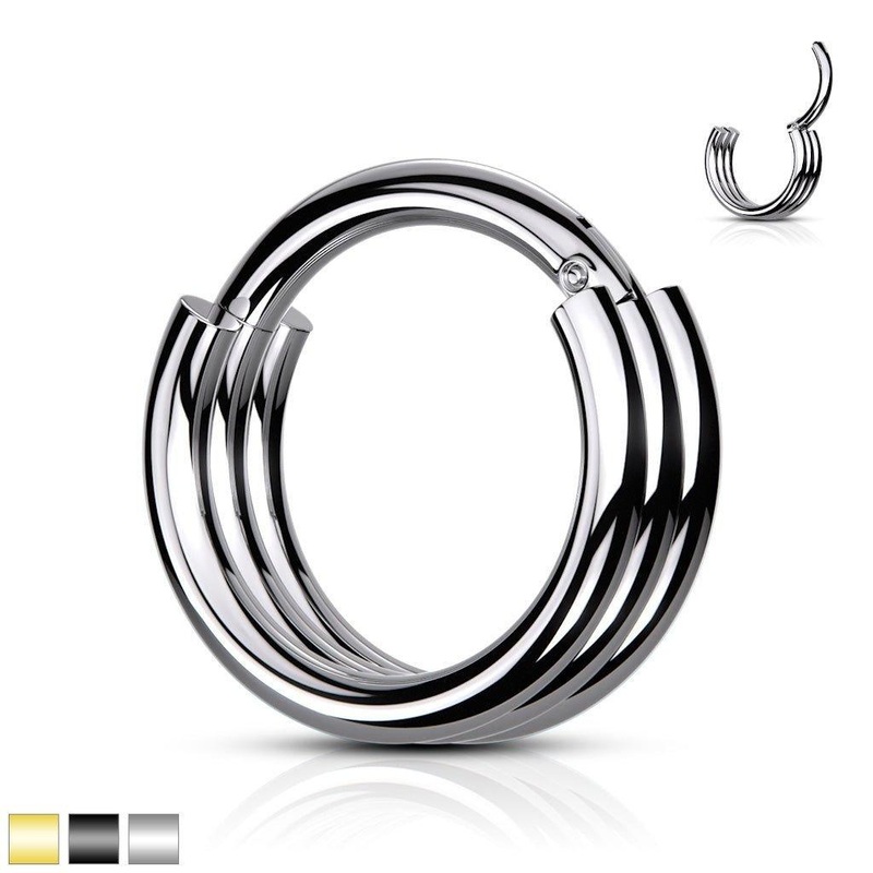 Triple Layered Hinged Ring 16G 8mm Black