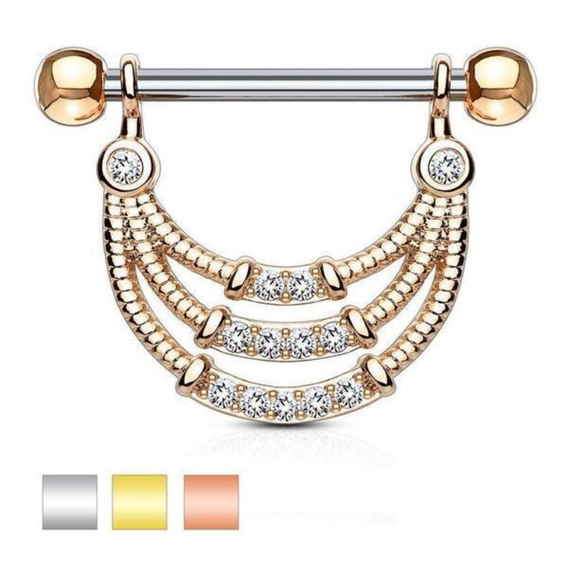 Triple Line Nipple Dangle 14G Gold