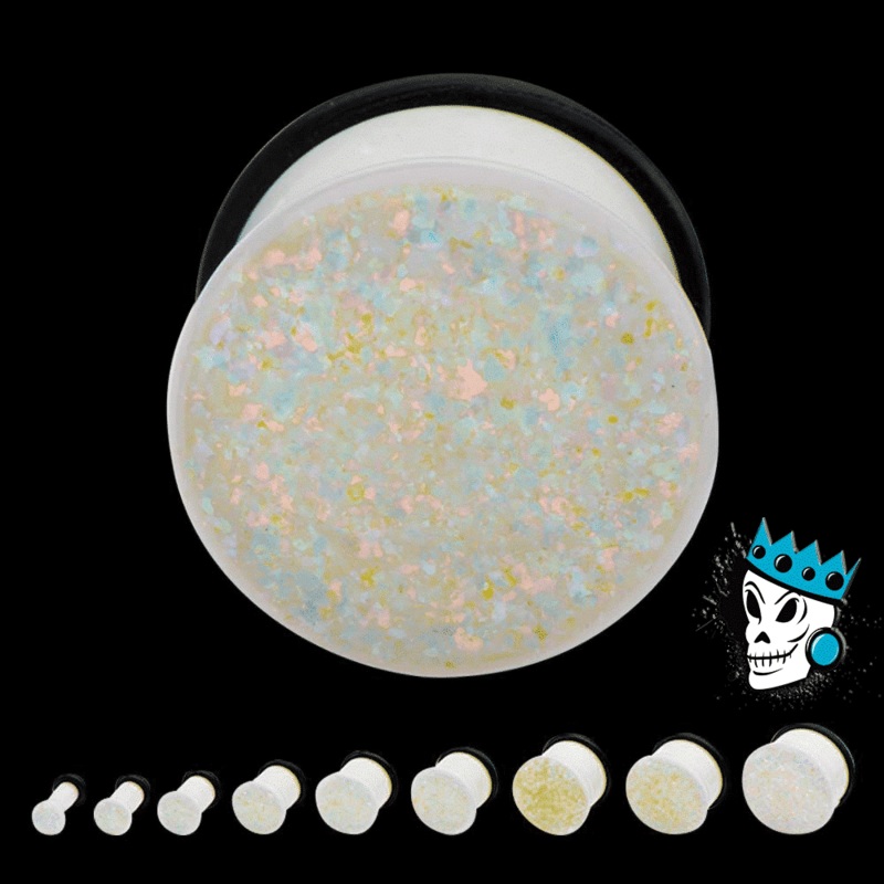 White Acrylic Sparkle Plugs (6 gauge – 5/8 inch) 6 g