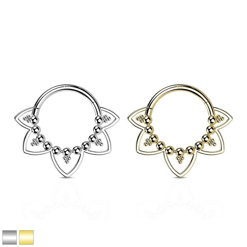 14kt Gold Beaded Hearts Hinged Ring 16G White Gold