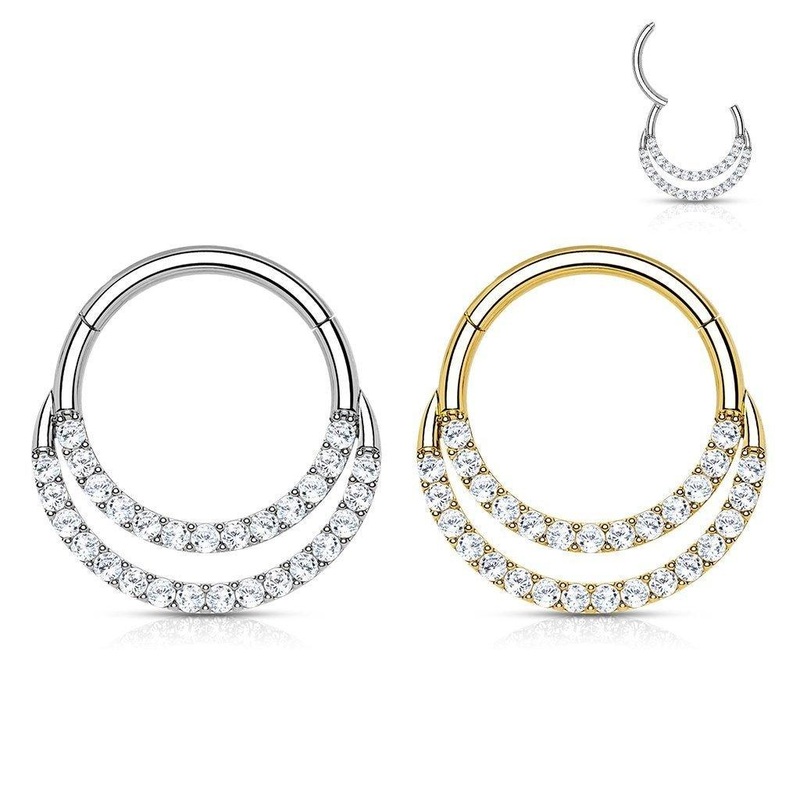 14kt Gold Double Paved Hinged Ring 16G White Gold 6mm