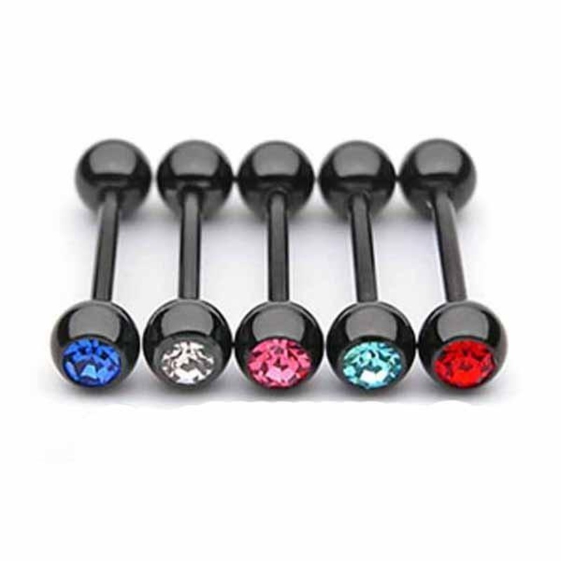 Black IP Barbell with Gem 14G Aqua