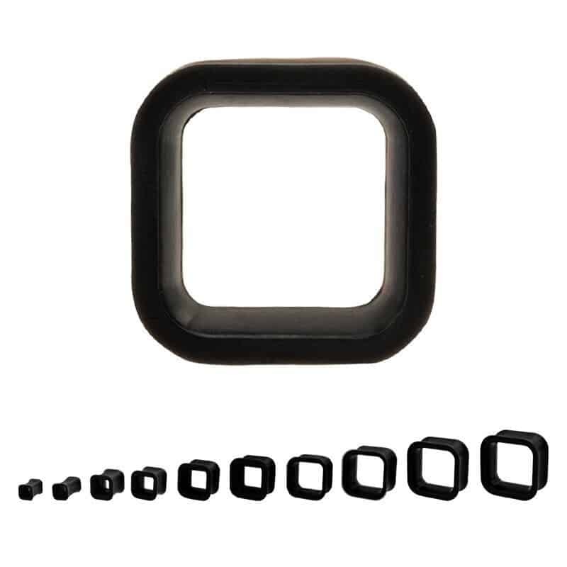 Black Square Silicone Tunnels (2 gauge – 1 inch) 2 g