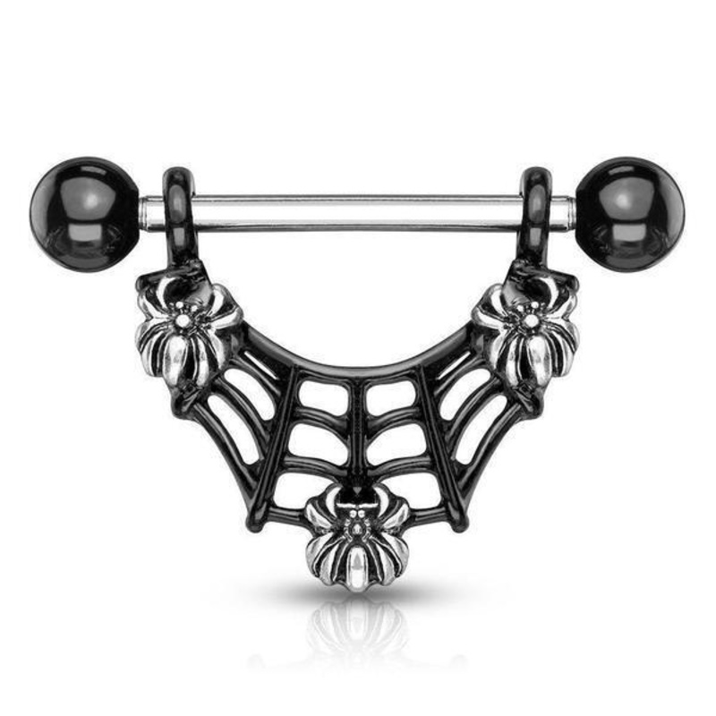 Black Web Nipple Bar 14G (Single)