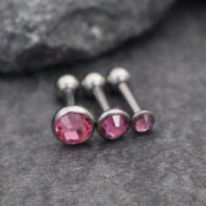 Emi Crystal 16G Barbell in Pink 5mm
