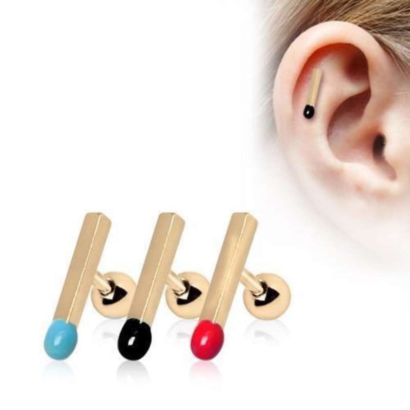 Gold Plated Matchstick Cartilage Bar 16G Aqua