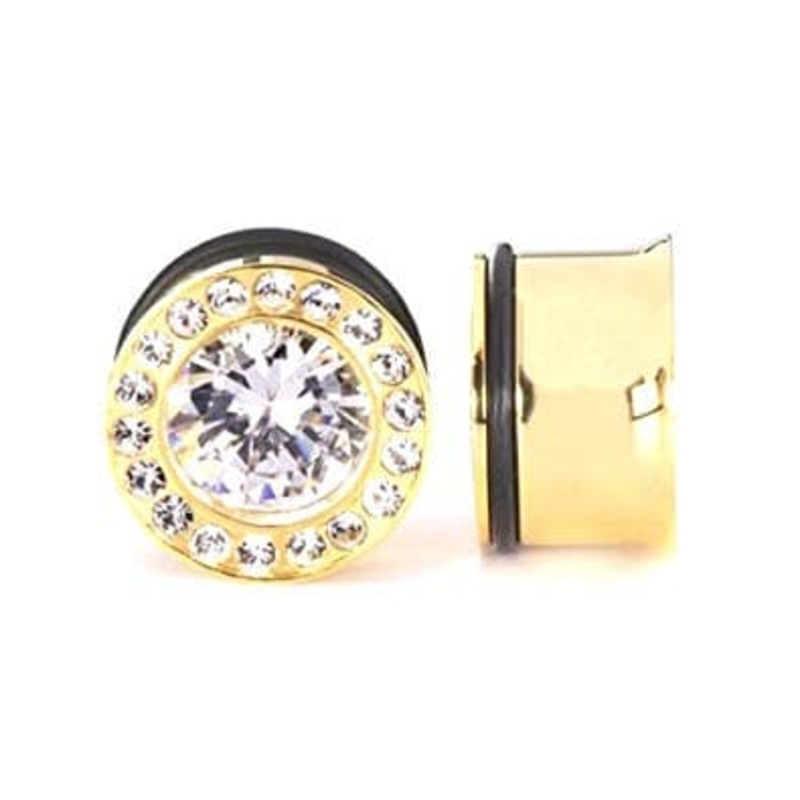Gold Single Flare Ultimate Bling Plugs (0 gauge – 1 inch) 0 g