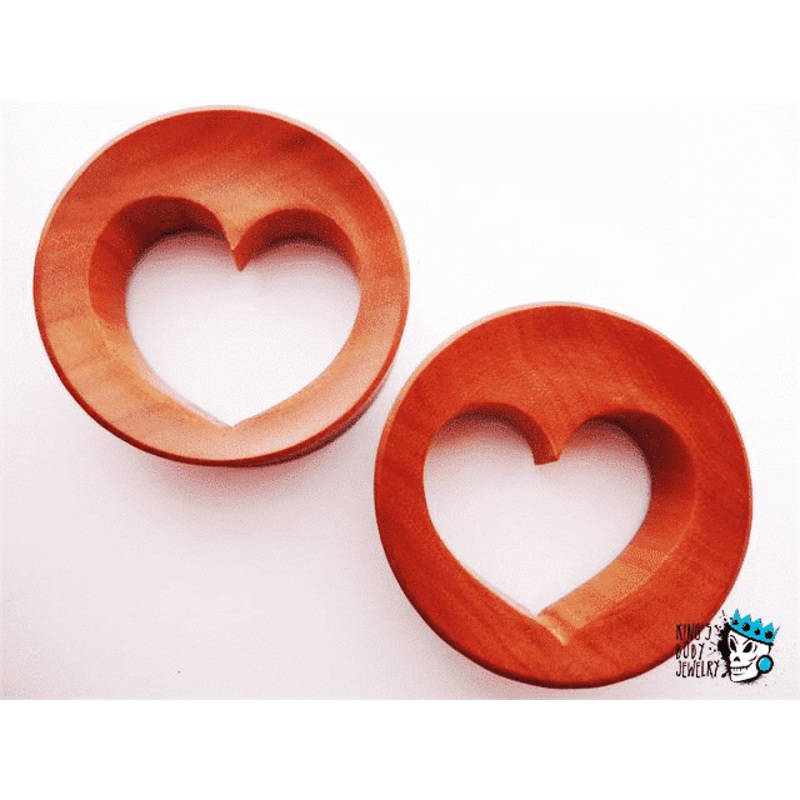 Heart Cut Out Red Saba Wood Plugs (21mm – 49 mm) 21 mm