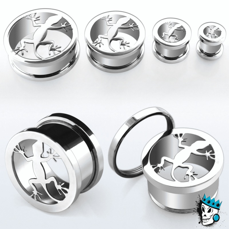 Lizard Stainless Steel Flesh Tunnels (0 gauge – 1 inch) 0 g