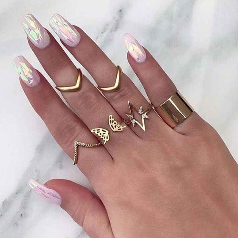 Madelyn Cute Arrow Midi Rings Butterfly Fashion Ring Set 6 Pieces in Gold
