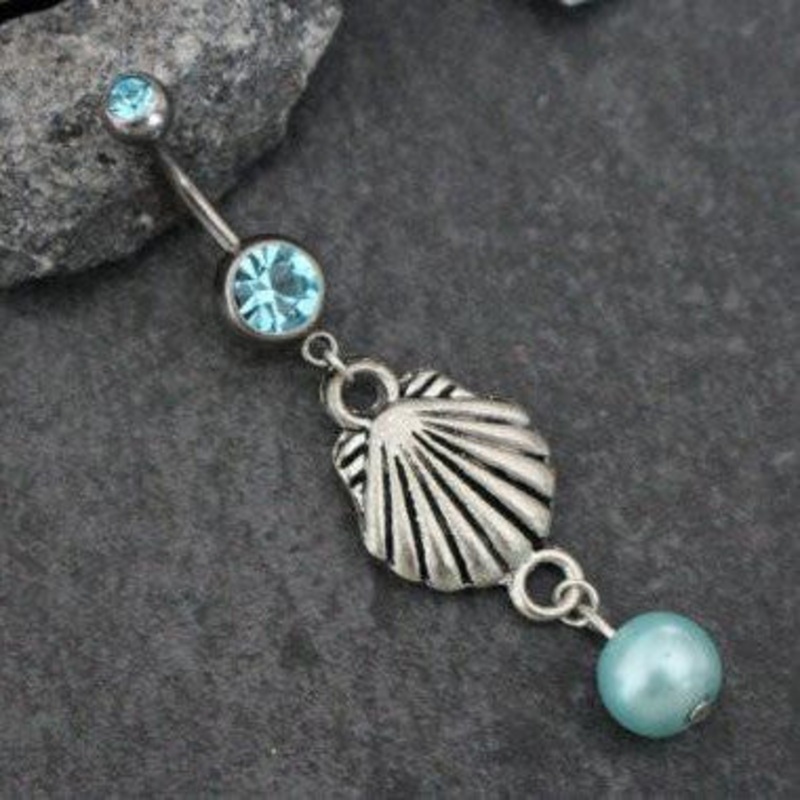 Mine Seashell Pearl Belly Ring in Blue