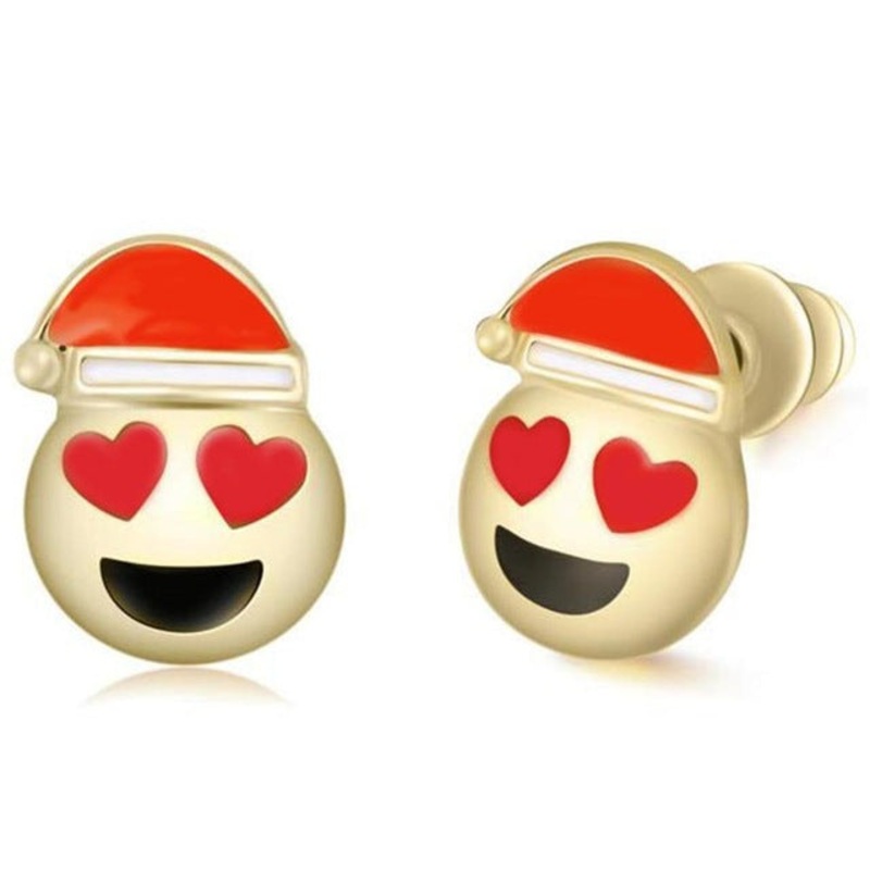 Nickii Heart Eyes Emoji Santa Claus Stud Earrings in Gold Heart Eyes