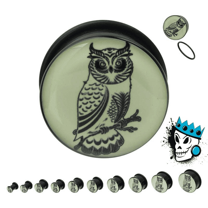 Perched Owl Glow in the Dark Plugs (7/16 inch – 7/8 inch) 7/16 inch
