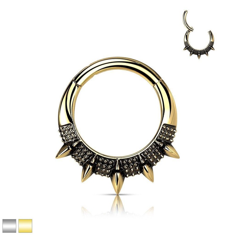 Spike Fan Hinged Ring 16G 8mm Gold
