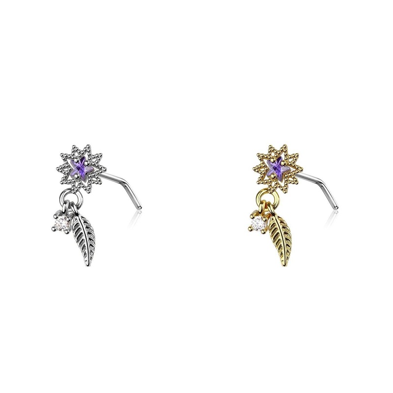 Star Leaf Dangle Nose L Bend 20G Gold